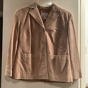 Beautiful suede jacket with satin lining. Worn once and stored in bag